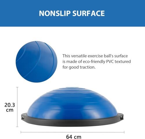 ZELUS 25in. Balance Ball | 660lb Inflatable Half Exercise Ball Wobble Board Balance Trainer w Nonslip Base | Half Yoga Ball Strength Training Equipment w 2 Bands, Pump, Extra Ball Included - Image 4