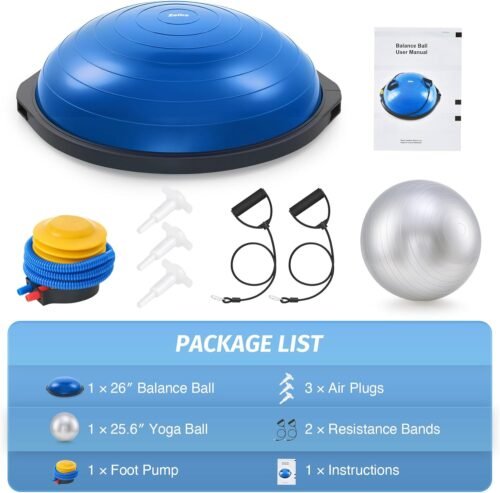 ZELUS 25in. Balance Ball | 660lb Inflatable Half Exercise Ball Wobble Board Balance Trainer w Nonslip Base | Half Yoga Ball Strength Training Equipment w 2 Bands, Pump, Extra Ball Included - Image 8