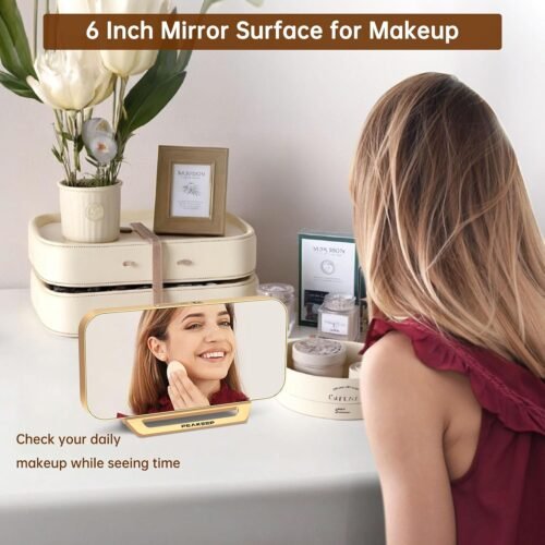 Peakeep Slim Digital Mirror Aesthetic Alarm Clock for Bedrooms Desk Decor - Plug in Electric Big LED Modern Small Clock for Office Living Room, Battery Backup, 6 Dimmers (Gold) - Image 4