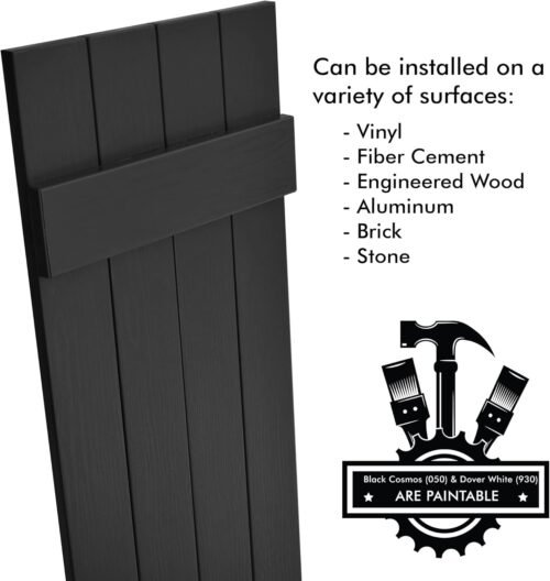 Board & Batten Vinyl Shutters (1 Pair) | 14.5"x59" (4-Board) - Black Cosmos/Paintable | Exterior Window Shutters | Includes Mounting Hardware | Simple Installation | Made in USA - Image 6