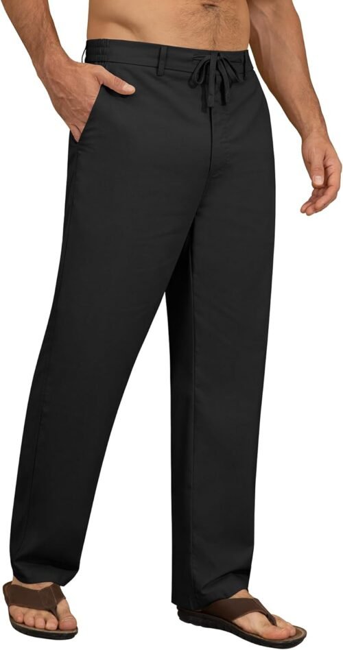 Men's Linen Casual Pants Loose Straight Elastic Suit Waist Drawstring Trousers Lightweight Beach Vacation Pants - Image 3