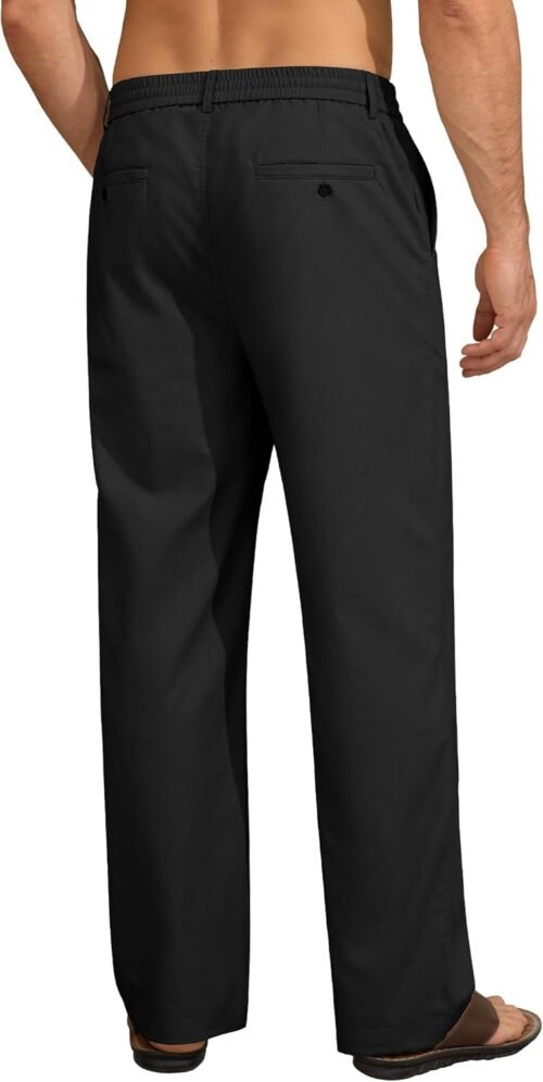 Men's Linen Casual Pants Loose Straight Elastic Suit Waist Drawstring Trousers Lightweight Beach Vacation Pants - Image 4