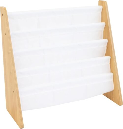 Humble Crew 4-Tier Kids Bookshelf, Natural Wood/White - Premium Book Shelf for Kids Rooms with Four Deep Pockets - Toddler Sling Book Rack with Deep Sleeves, Nursery Bookcase Organizer - Image 3