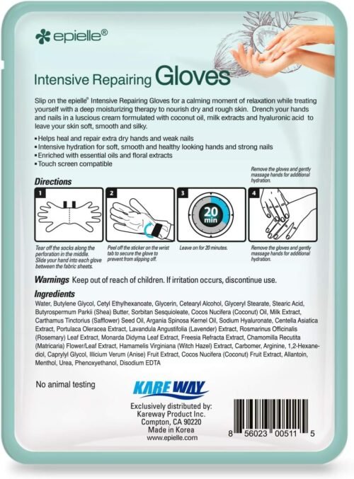 Epielle Intensive Repairing Hand Masks 6 Pairs, Deep Moisturizing Gloves for Dry, Cracked Hands, Repair with Coconut Oil & Milk Extract, Korean Skin Care, Spa Set, Self Care Gifts for Women - Image 4