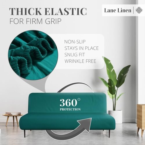 LANE LINEN Armless Futon Cover - Easy to Install Stretch Sofa Bed Slipcover, Soft Elastic Textured Full Size Cover, RV Couch Protector, Machine Washable - Teal - Image 7