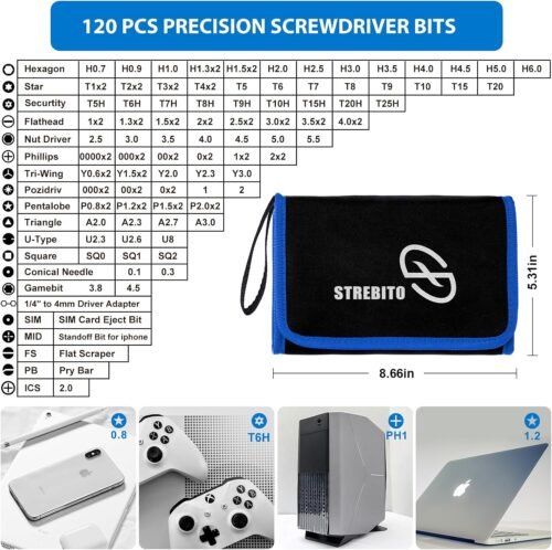 STREBITO Electronics Precision Screwdriver Sets 142-Piece with 120 Bits Magnetic Repair Tool Kit for iPhone, MacBook, Computer, Laptop, PC, Tablet, PS4, Xbox, Nintendo, Game Console - Image 3