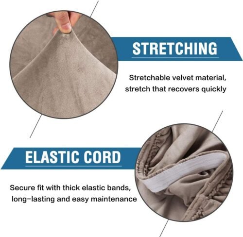 H.VERSAILTEX Dining Chair Covers Stretch for Dining Room Set of 4 Parson Chair Slipcovers Protectors, Soft Thick Solid Velvet Fabric Washable, Taupe - Image 3