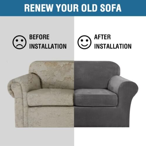 H.VERSAILTEX Real Velvet Plush 3 Piece Stretch Sofa Covers Couch Covers for 2 Cushion Couch Loveseat Covers Width Up to 72 Inch Feature Thick Soft Stay in Place (Medium Sofa, Grey) - Image 9
