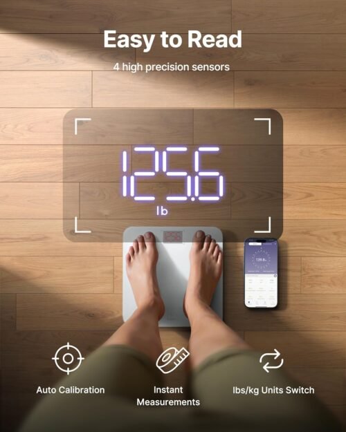 FITINDEX Smart Scale for Body Weight, Scale with BMI, Body Fat, Muscle Mass, Bluetooth,13 Body Composition Analyzer, Sync APP, Digital Bathroom, 400lb, White - Image 8