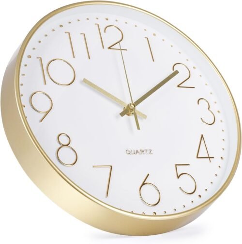 Wall Clock 12 Inch Non-Ticking Silent Modern Simple Style Round Decor Clock Gold Stereoscopic Dial Quartz Wall Clocks for Home/Office/School/Living Room/Bedroom/Kitchen - Image 3