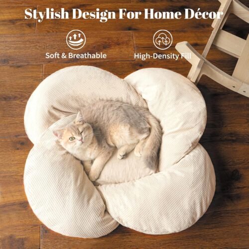 Elevated Cat Bed Wooden with Cushion Fluffy Pet Couch Sofa for Indoor Cats Raised Kitty Lounge Chair Suitable for Puppy, Cat Furniture(White) - Image 3