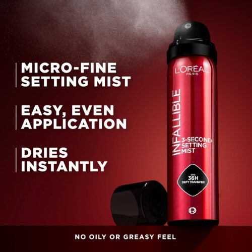 L'Oreal Paris Infallible 3-Second Setting Spray Mist, Microfine Mist for up to 36HR Wear, Clear, 1.76 oz - Image 4