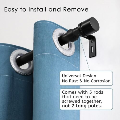 Curtain Rods for Windows 16 to 88 Inches Adjustable Length 1 Inch Diameter Window Curtain Rod with Aluminium Finials, Black - Image 3