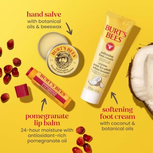 Burt's Bees Back to School Gift Ideas, Tips and Toes Kit, 6 Travel Size Products - Pomegranate Moisturizing Lip Balm, 2 Hand Creams, Foot Cream, Cuticle Cream, and Hand Salve - Image 8