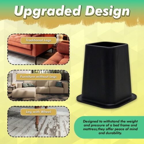 Kings Brand Furniture 6-inch Bed Risers - Set of 4 Black Heavy Duty Stackable Furniture Risers for Under Bed Storage, Desk, Sofa, Couch - Image 4