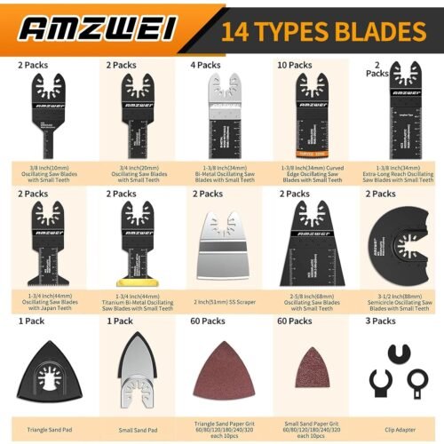 152 Metal Wood Oscillating Tool Blade, Titanium Oscillating Saw Blades with Sandpaper, Quick Release Multi Tool Blades Kits for Dewalt Ryobi Milwaukee Rockwell Fein Makita - Image 3