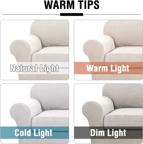 H.VERSAILTEX 4 Piece Stretch Couch Covers for 3 Cushion Couch Sofa Furniture Slipcovers Feature Upgraded Thicker Jacquard Fabric (Sofa, Ivory) - Image 4