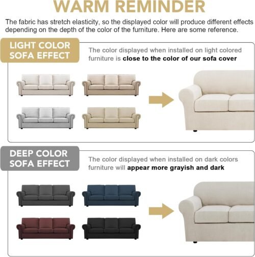 H.VERSAILTEX 4 Piece Stretch Couch Covers for 3 Cushion Couch Sofa Furniture Slipcovers Feature Upgraded Thicker Jacquard Fabric (Sofa, Ivory) - Image 5