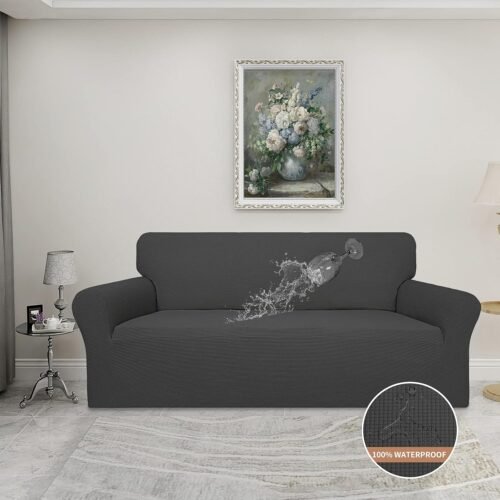 Easy-Going 100% Waterproof Couch Cover, Dual Sofa Stretch Jacquard Slipcover, Leakproof Furniture Protector for Kids, Pets, Dog and Cat (Sofa, Dark Gray) - Image 3