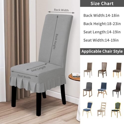 Easy-Going Dining Chair Covers Stretch Parsons Chair Slipcover with Skirt Chair Covers for Dining Room Restaurant Banquet (2 PCS, Light Gray) - Image 4