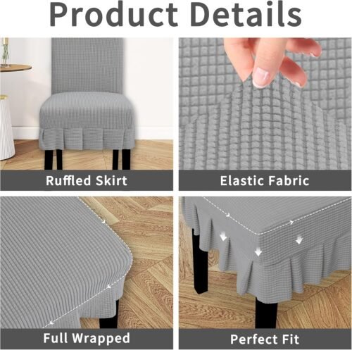 Easy-Going Dining Chair Covers Stretch Parsons Chair Slipcover with Skirt Chair Covers for Dining Room Restaurant Banquet (2 PCS, Light Gray) - Image 5