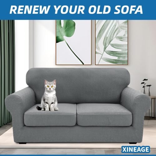 XINEAGE 2025 New 3 Pieces Couch Covers for 2 Cushion Sofa Super Stretch Loveseat Slipcover Pet Dog Universal Slip Cover Anti Slip Love Seat Furniture Protector (Light Gray, 55"-69") - Image 4