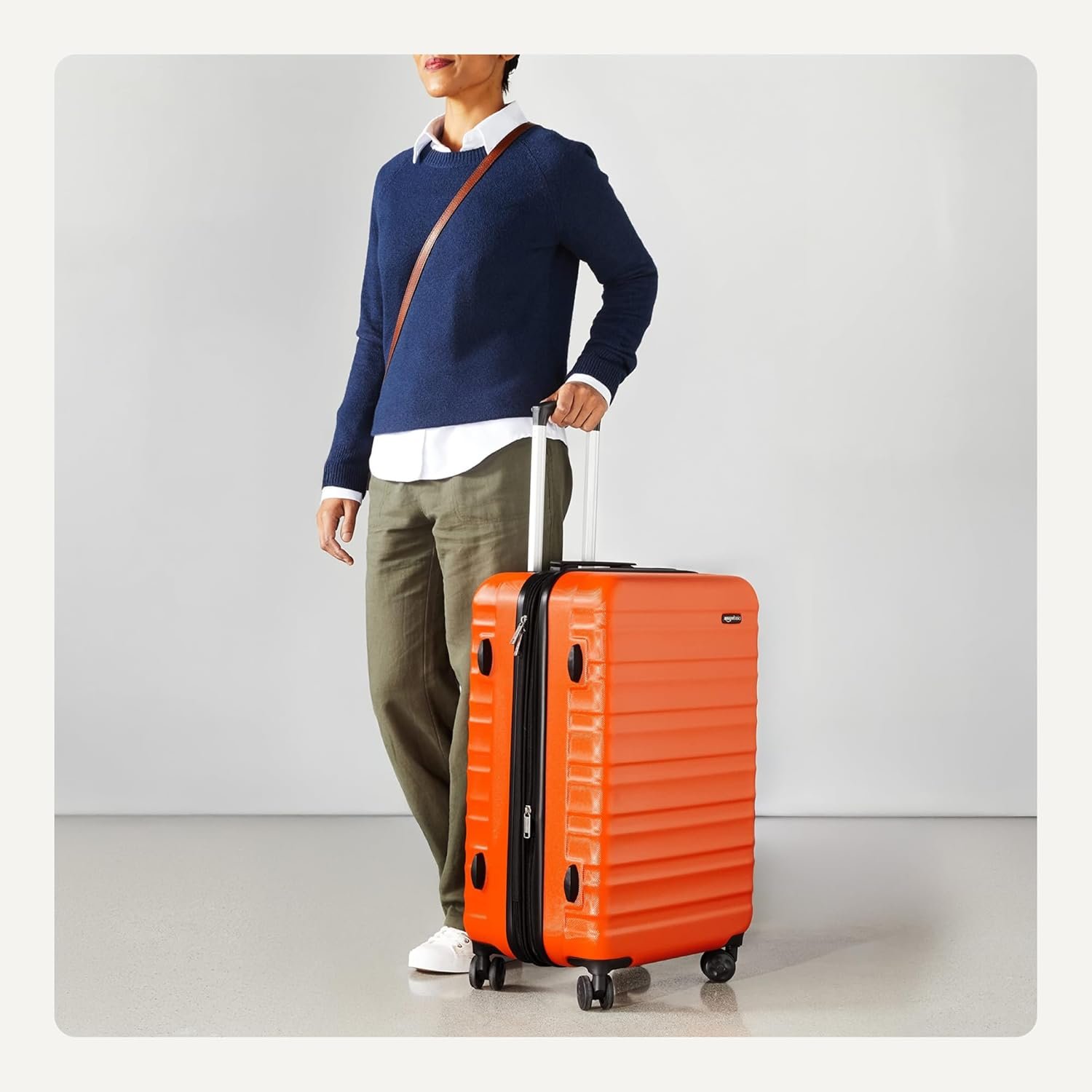 Amazon Basics 26" Hardside Medium Checked Luggage, Hardshell Suitcase With Wheels, Expandable For Up to 15% More Space, With Scratch-Resistant Surface, Four Multi-directional Wheels, Orange - Image 4