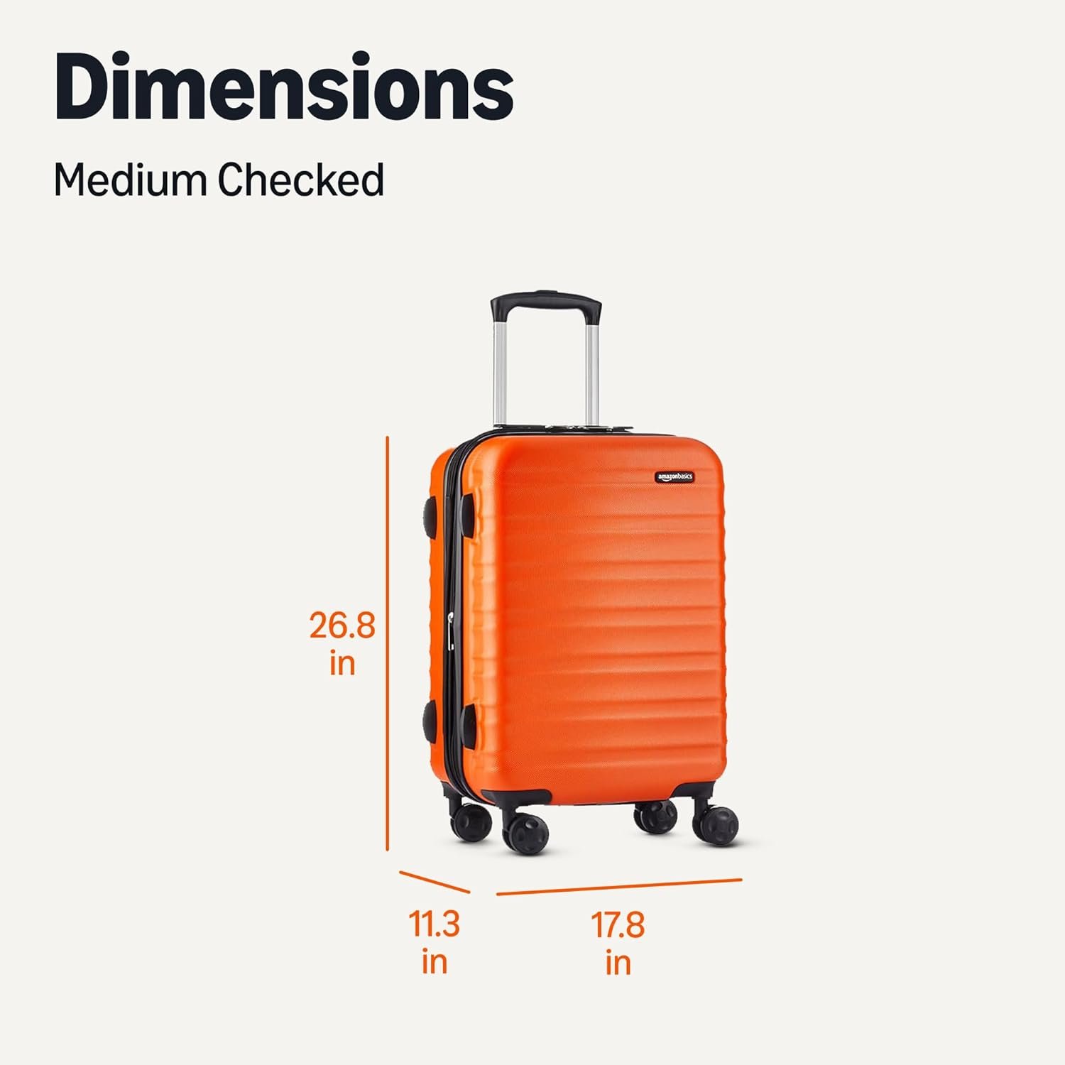 Amazon Basics 26" Hardside Medium Checked Luggage, Hardshell Suitcase With Wheels, Expandable For Up to 15% More Space, With Scratch-Resistant Surface, Four Multi-directional Wheels, Orange - Image 6