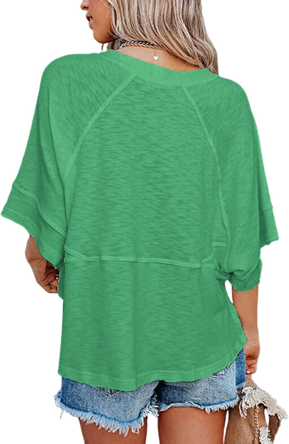 Women's Summer Casual Crewneck Batwing Half Sleeve T-Shirts Solid Color Loose Fit Cute Basic Flowy Tops Tees Blouses - Image 4