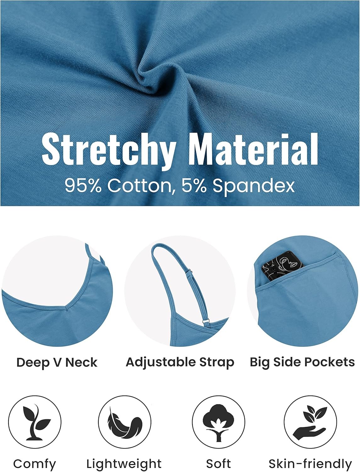 Lentta Women's Causal Jumpsuits V Neck Sleeveless Harem Overalls Stretchy Adjustable Strap Romper with Pockets - Image 3