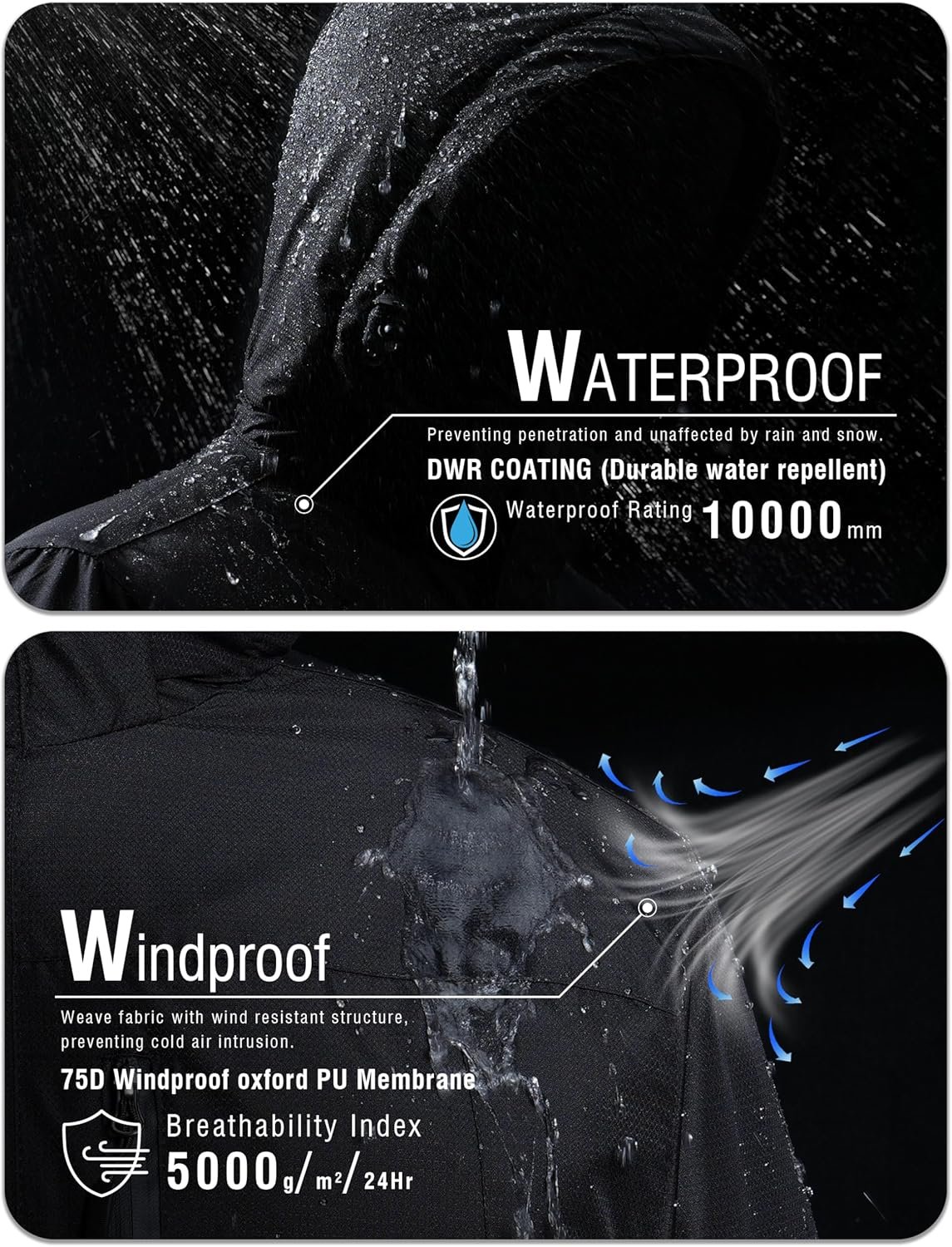 Rapoo Men's Winter Ski Snow Jacket Mountain Waterproof Windproof Rain Jacket - Image 4