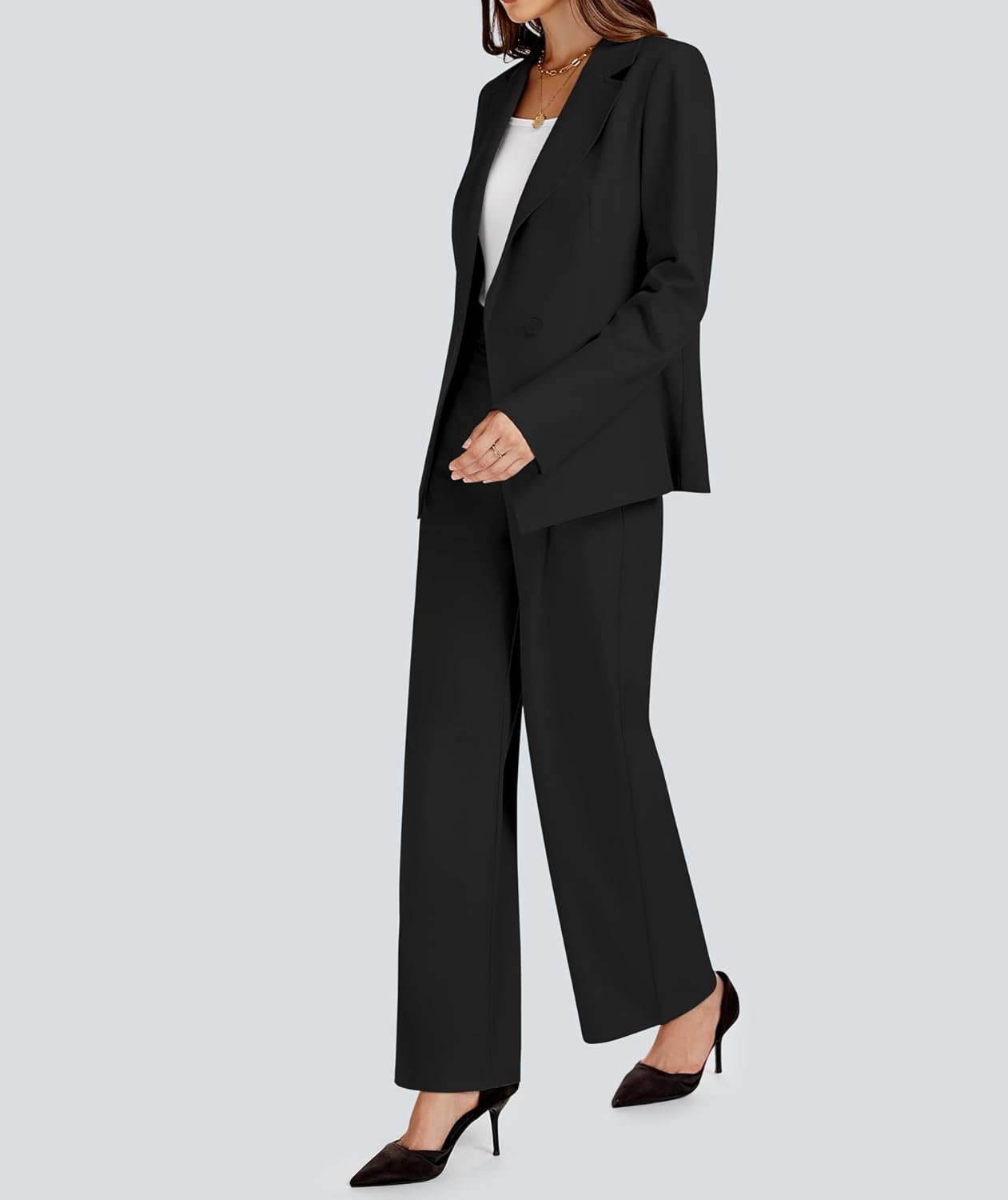 2 Piece Outfits for Women Business Casual Single Button Blazer Jacket and Wide Leg Pants Matching Suit Sets - Image 3