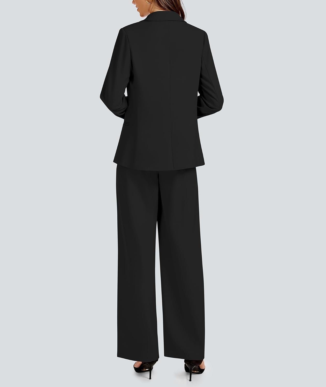 2 Piece Outfits for Women Business Casual Single Button Blazer Jacket and Wide Leg Pants Matching Suit Sets - Image 5