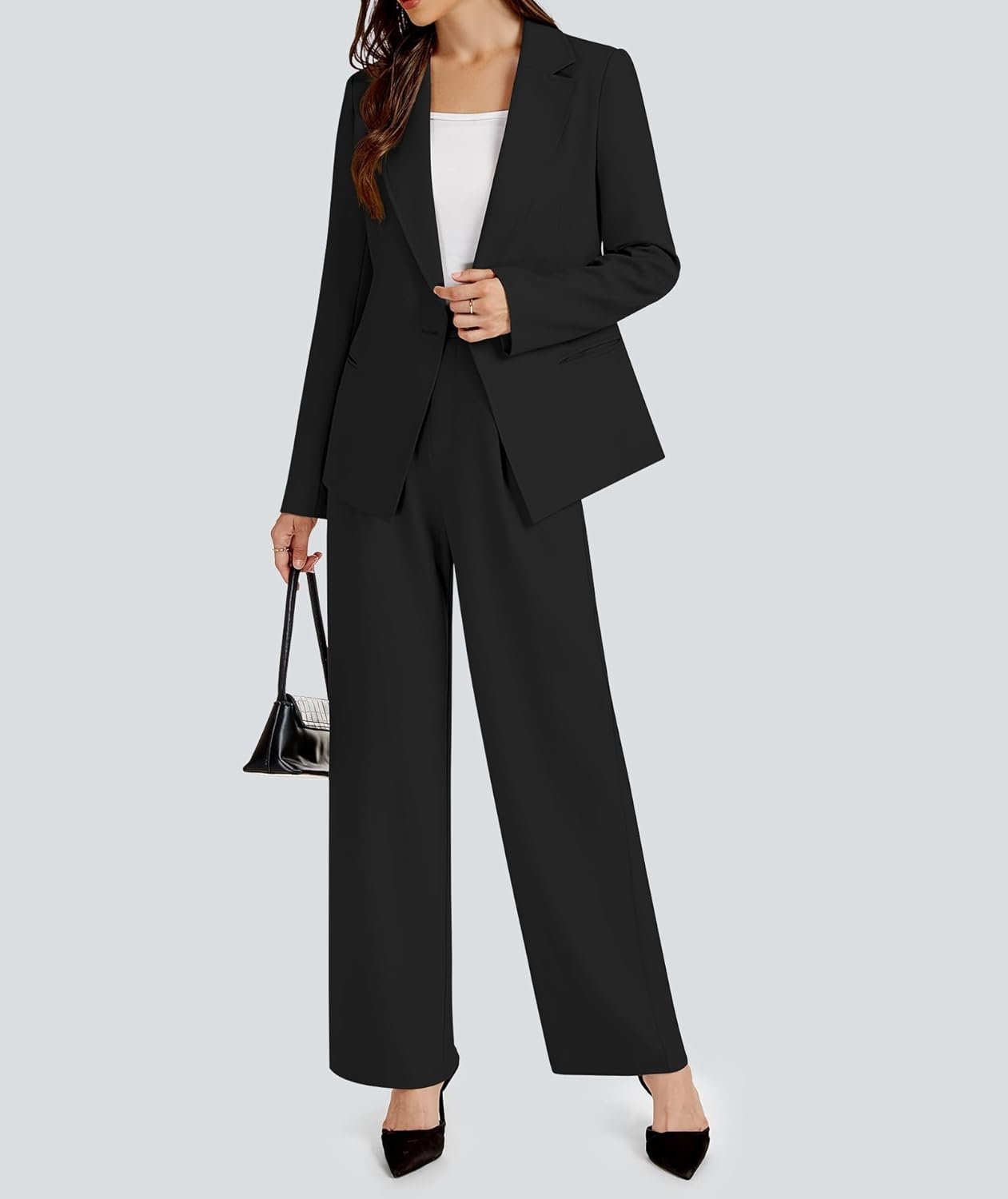 2 Piece Outfits for Women Business Casual Single Button Blazer Jacket and Wide Leg Pants Matching Suit Sets - Image 6