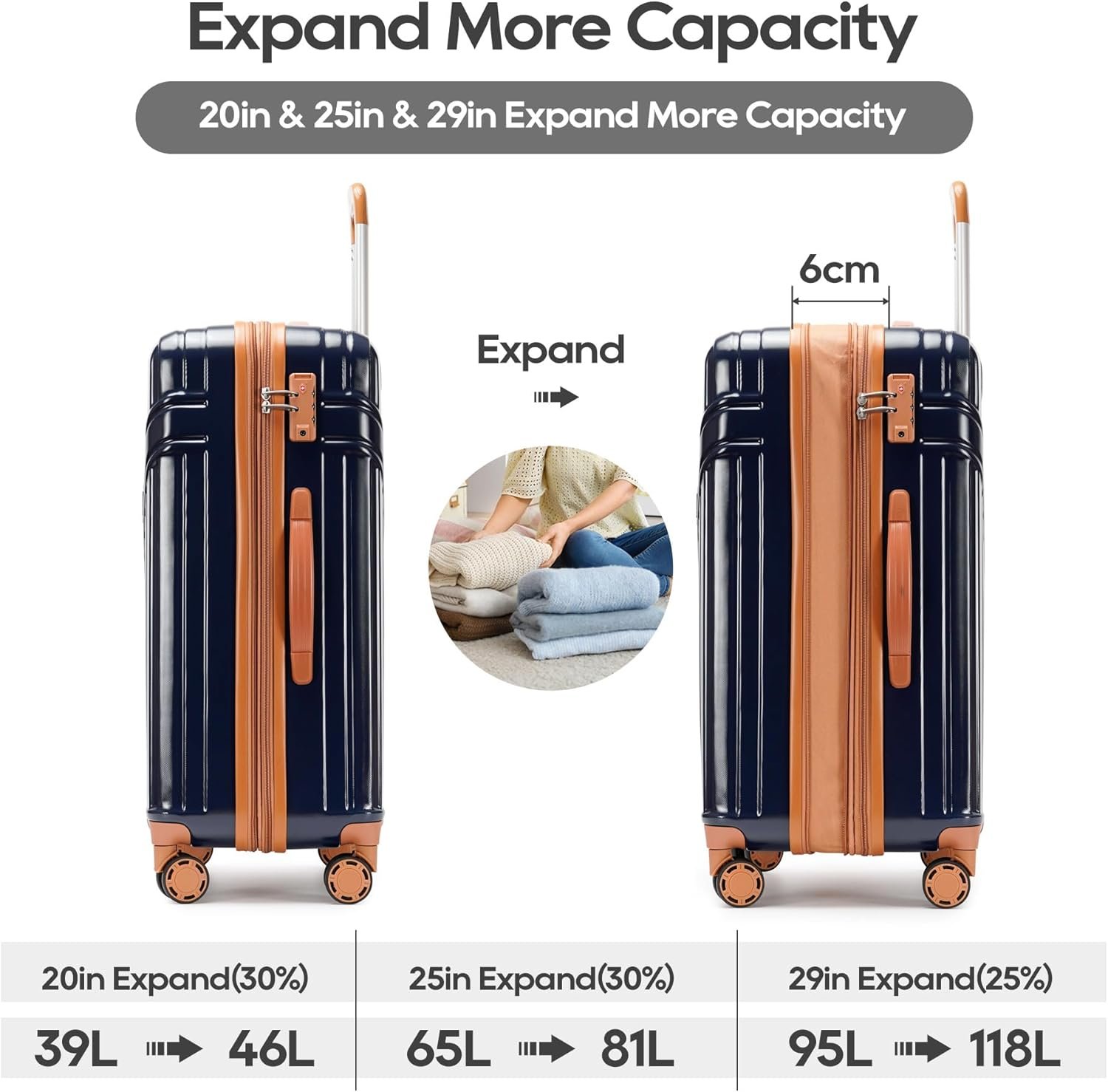 GinzaTravel Luggage Sets 3-Piece Expandable Suitcases with Wheels PC+ABS Durable Hardside Luggage sets TSA lock - Image 4