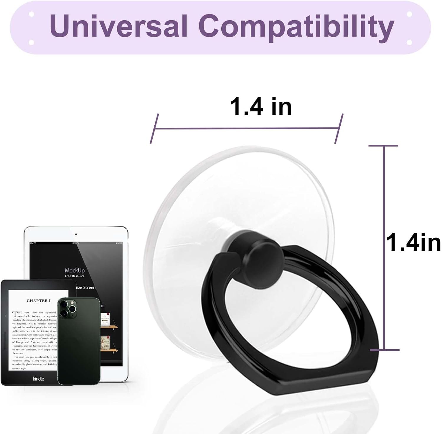 Cell Phone Ring Holder, Transparent Ring Holder 360°Rotation Finger Ring Stand, Clear Cell Phone Kickstand Compatible with Most of Phones, Tablet and Case, (2Silver+1Black+1Rose Gold) - Image 3