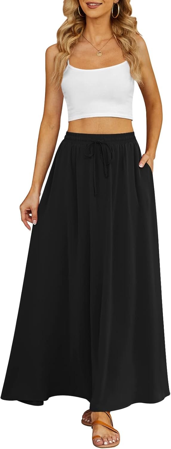 Yincro Women's Flowy Maxi Skirt Summer Pleated High Waisted Casual Long Skirts with Pockets - Image 3