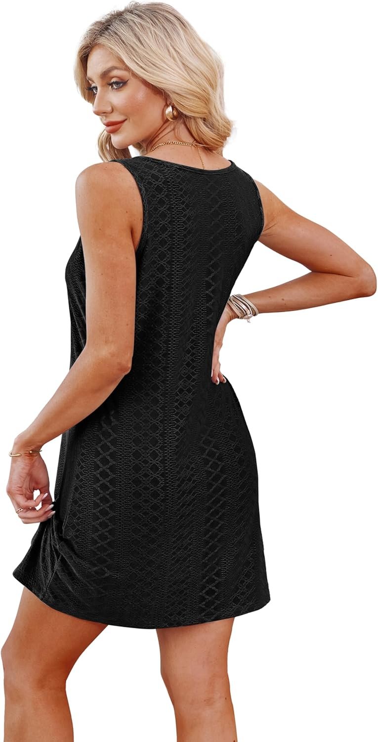 Swimsuit Coverup Summer Dresses for Women 2025 Eyelet Crew Neck Loose Sleeveless Sundresses Twisted Dresses - Image 6