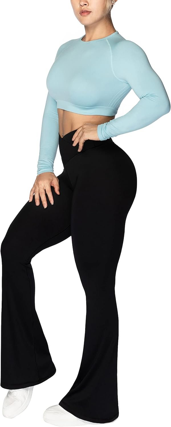 Sunzel Flare Leggings, Crossover Yoga Pants with Tummy Control, High-Waisted and Wide Leg - Image 5