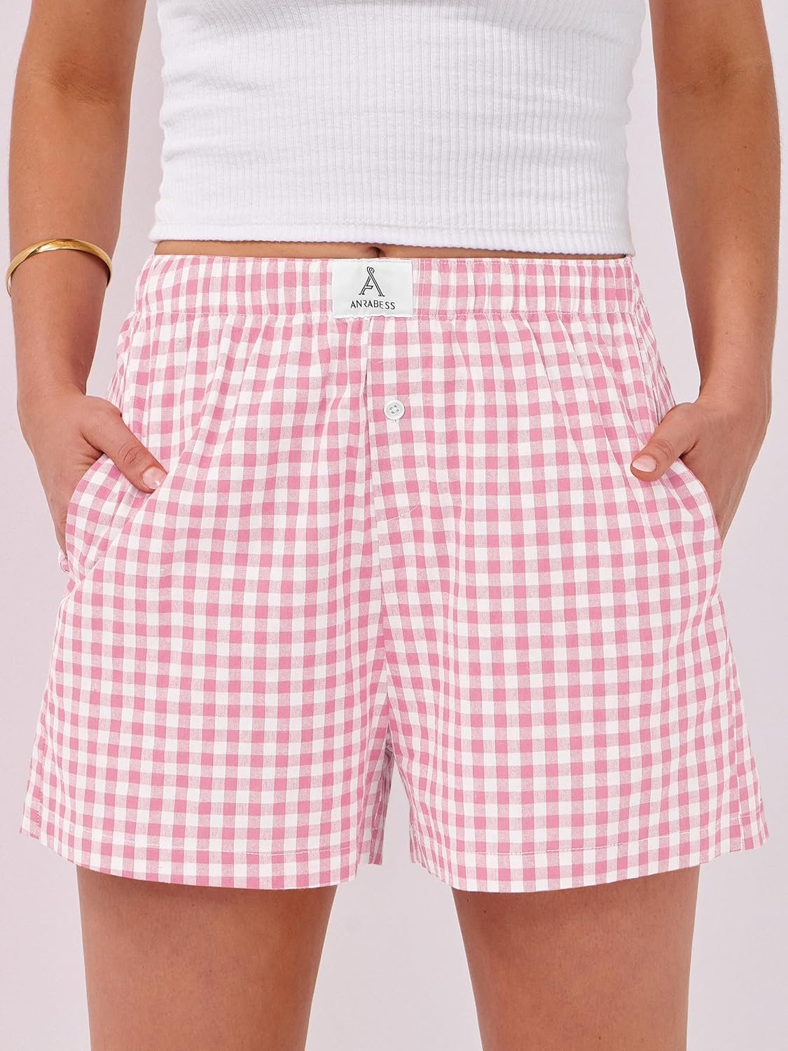 ANRABESS Boxer Shorts for Women Gingham Pajama 2025 Summer Casual Lounge Sleep Plaid Shorts Y2K Beach Bottoms - Image 3