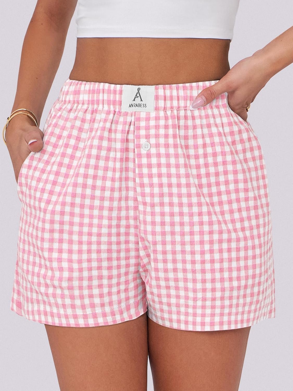 ANRABESS Boxer Shorts for Women Gingham Pajama 2025 Summer Casual Lounge Sleep Plaid Shorts Y2K Beach Bottoms - Image 4