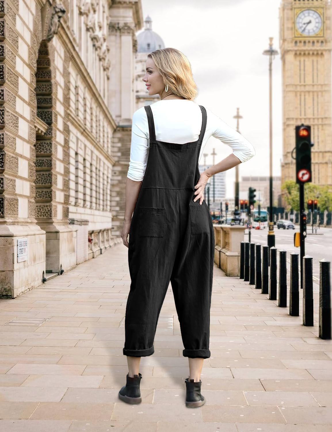 YESNO Women Long Casual Loose Bib Pants Overalls Baggy Rompers Jumpsuits with Pockets PV9 - Image 4