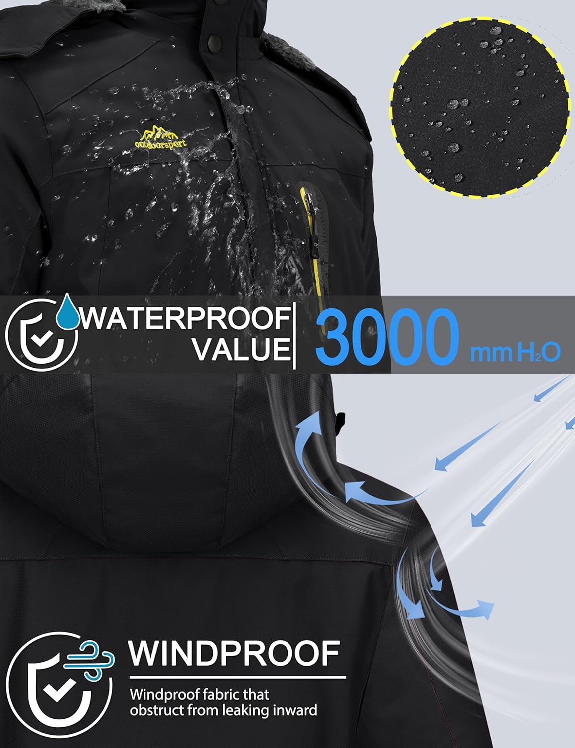 TACVASEN Men's Winter Ski Jacket Waterproof Snow Coats Snowboard Fleece Lining Jacket Warm Parka with Hooded - Image 3