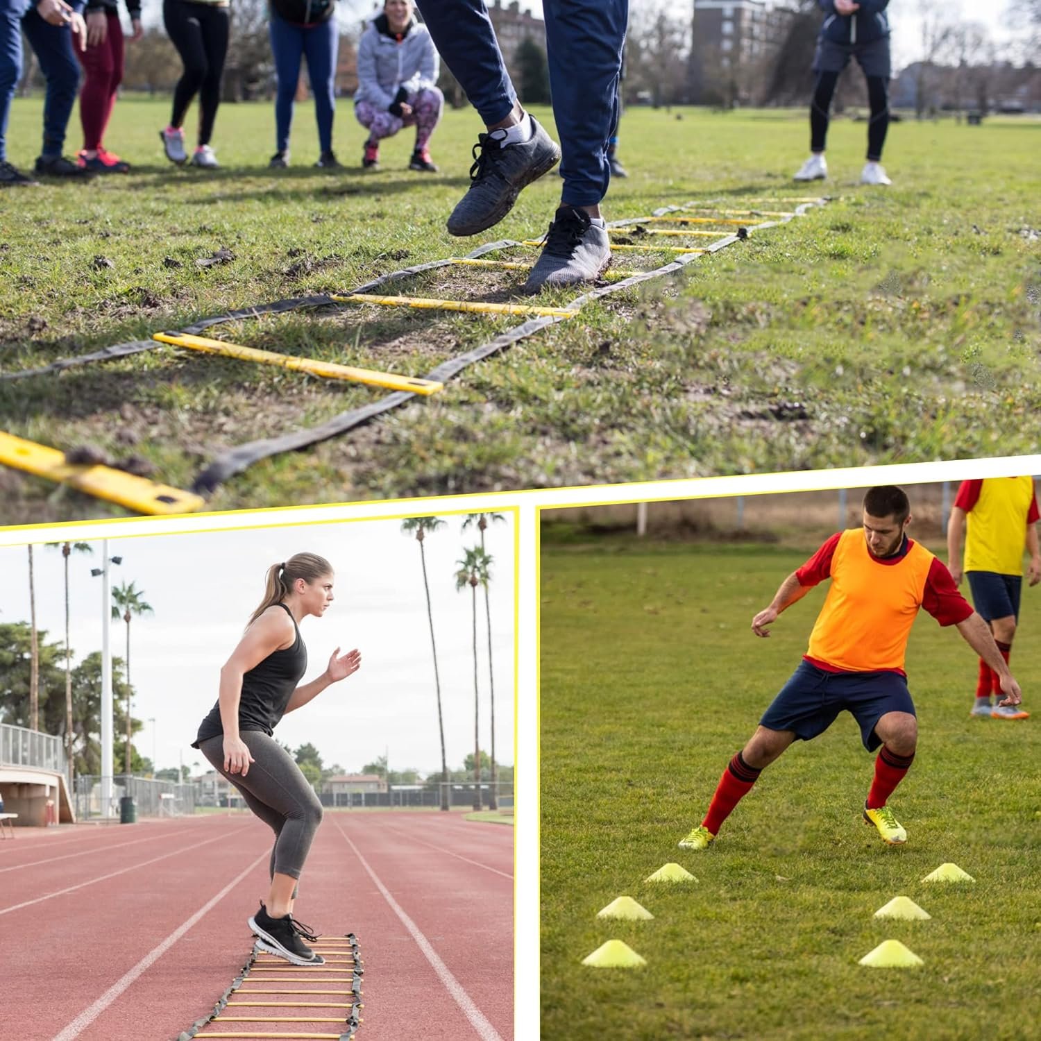 20ft Sports Agility Ladder for Men Women and Kids, Speed Youth Soccer Agility Training Equipment for Football, Exercise, Tennis, Legs Workout with Speed Parachute, Cones and Carry Bag - Image 6