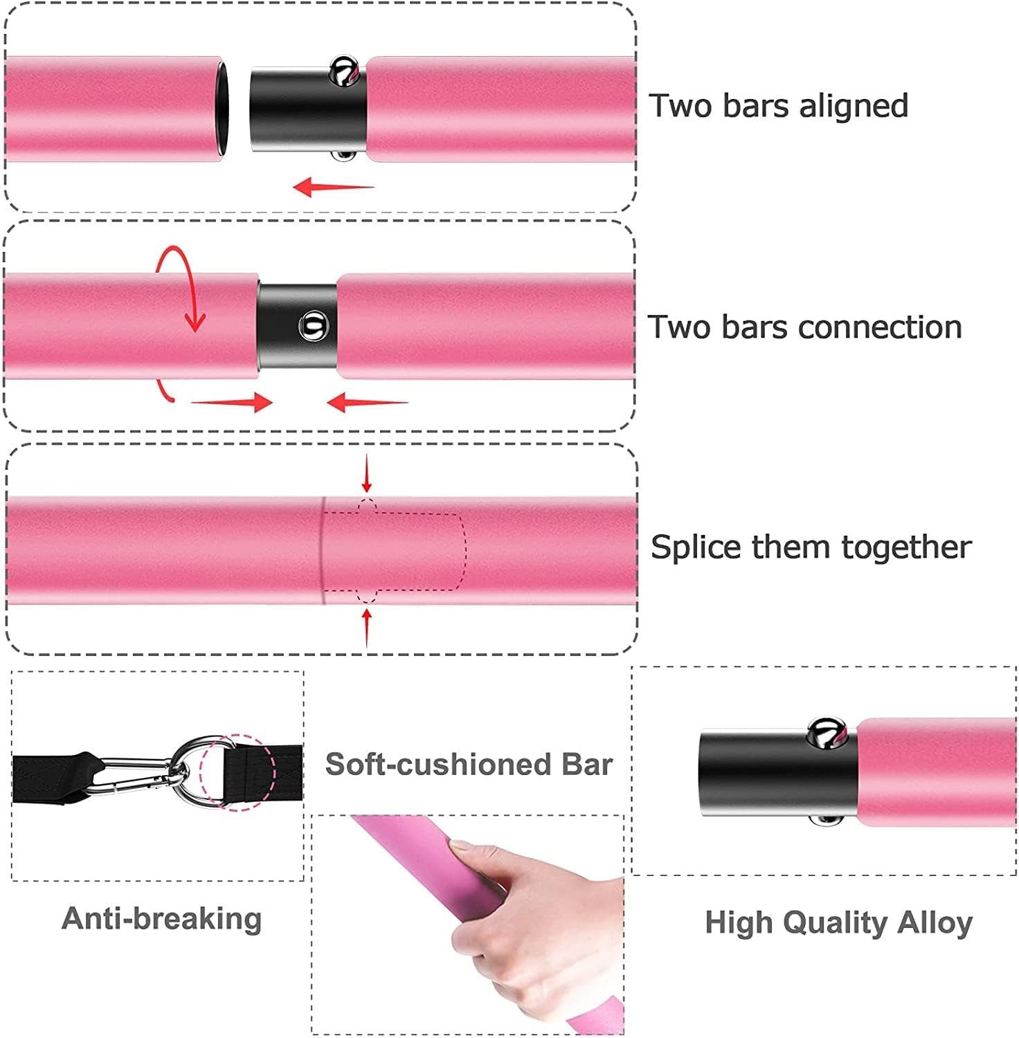 Pilates Bar Kit with Resistance Bands,Pilates Bar with Stackable Bands Workout Equipment for Legs,Hip,Waist and Arm,Exercise Fitness Equipment for Women & Men Home Gym Yoga Pilates - Image 4