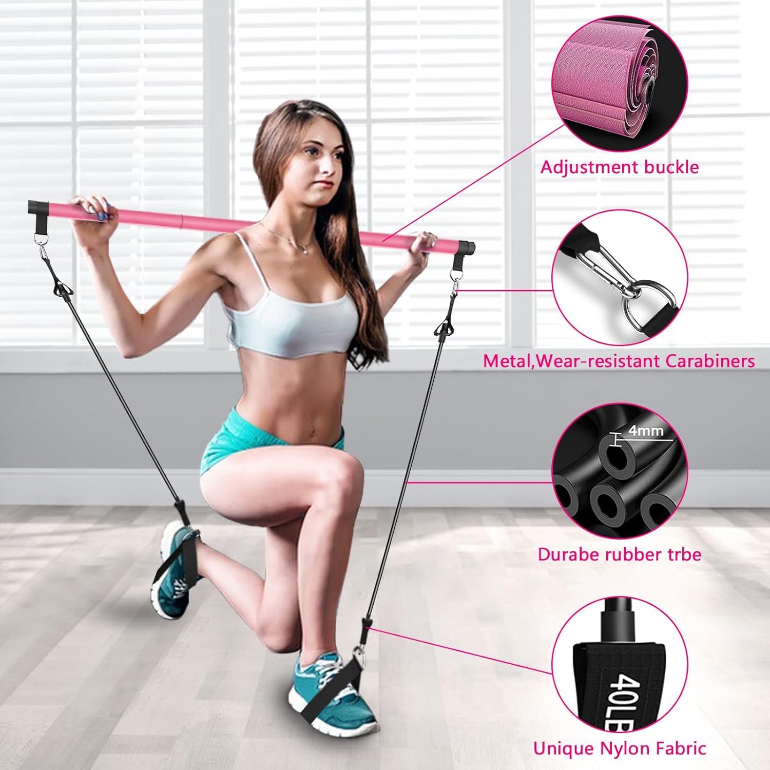 Pilates Bar Kit with Resistance Bands,Pilates Bar with Stackable Bands Workout Equipment for Legs,Hip,Waist and Arm,Exercise Fitness Equipment for Women & Men Home Gym Yoga Pilates - Image 8