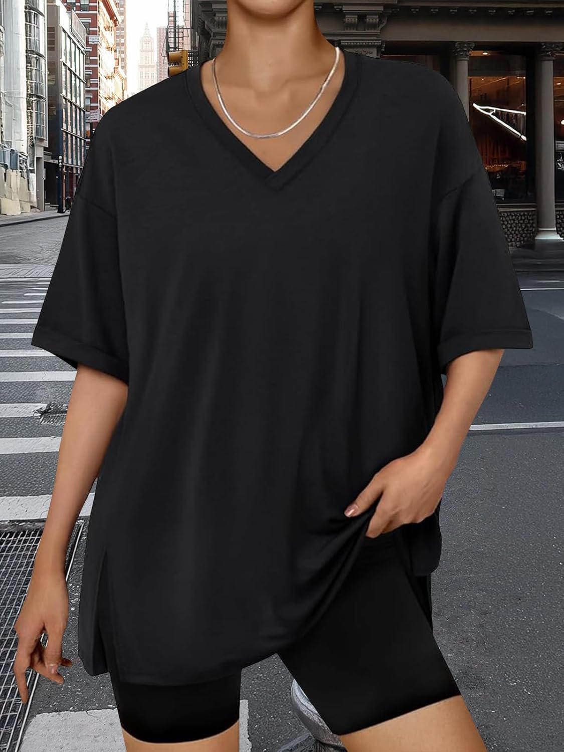 Trendy Queen Oversized Tshirts for Women Workout Plus Size Tops V Neck Short Sleeve Gym Shirts Casual Loose Fit Basic Tees - Image 5