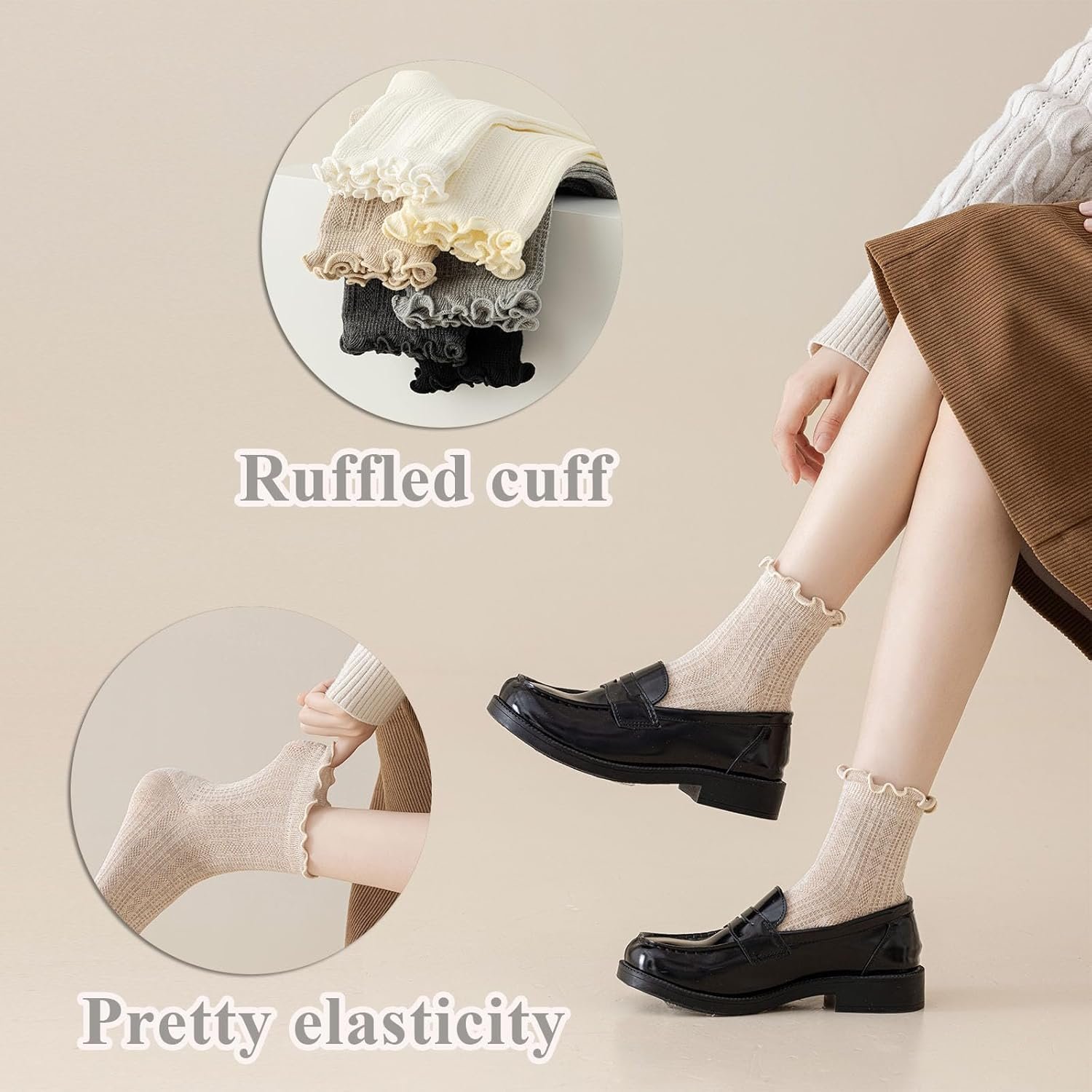 Mcool Mary Womens Crew Socks Ruffle Casual Cotton Frilly Breathable Cute Knit Lettuce Trim Dress Ankle Socks 6 Pack - Image 3