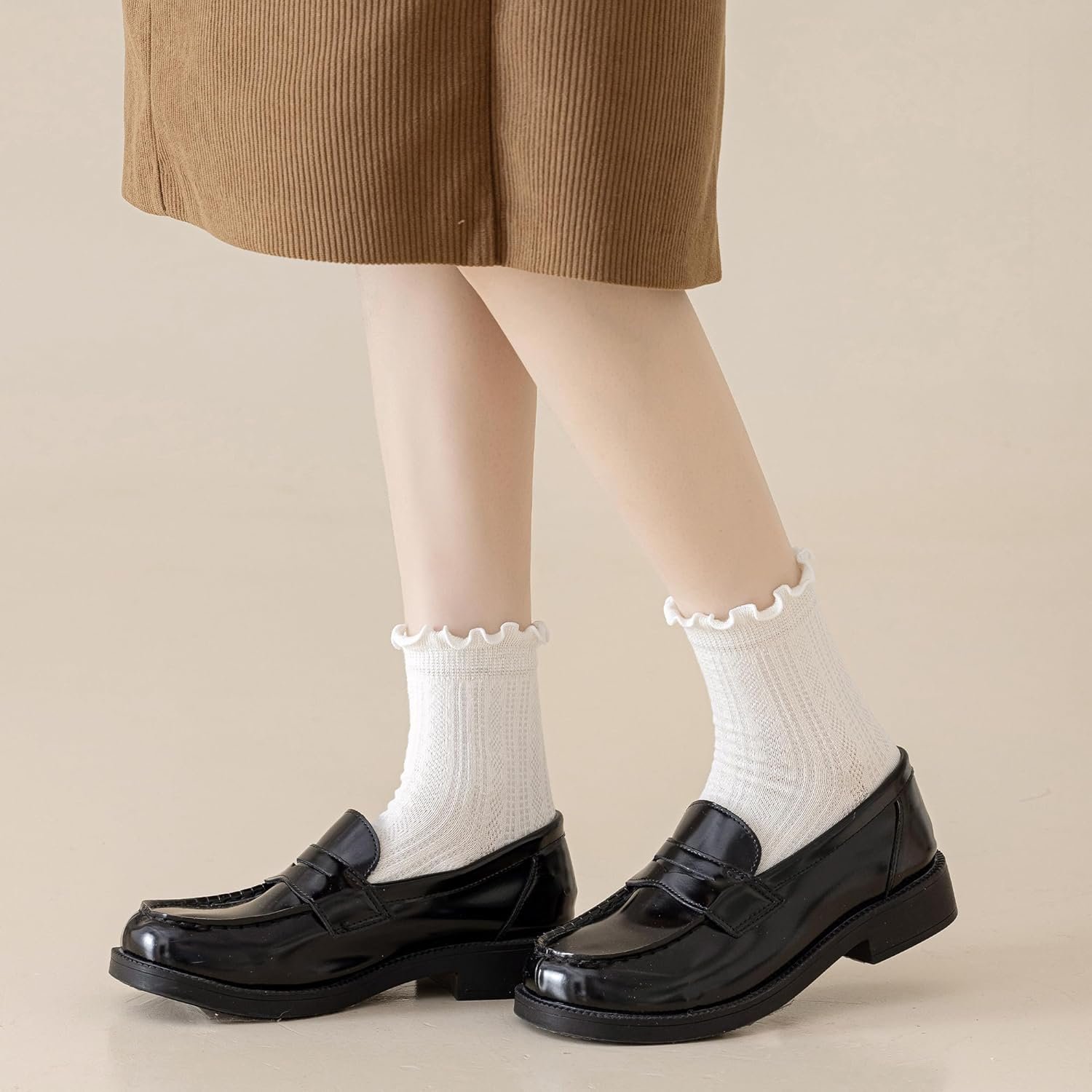 Mcool Mary Womens Crew Socks Ruffle Casual Cotton Frilly Breathable Cute Knit Lettuce Trim Dress Ankle Socks 6 Pack - Image 5