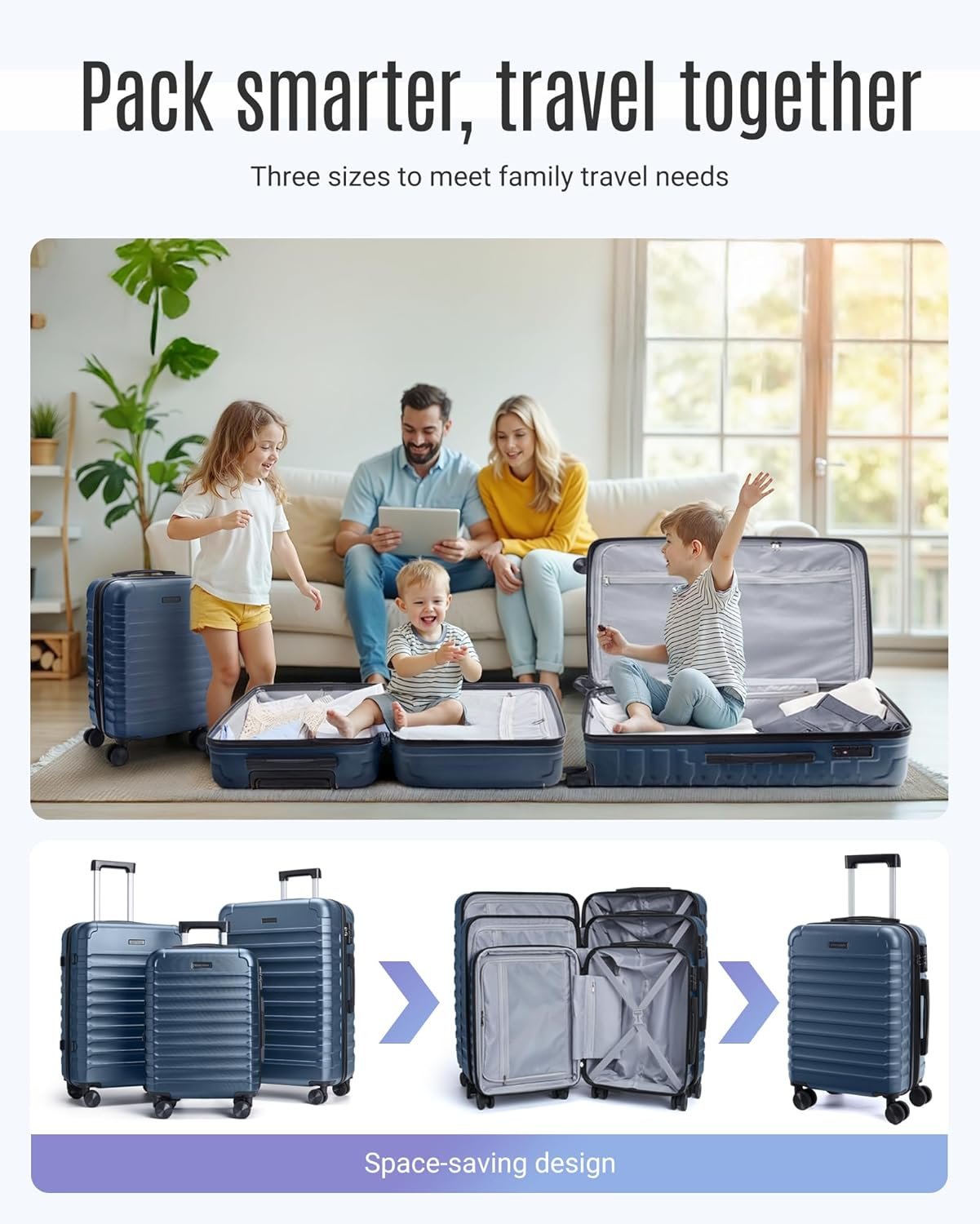 LIGHT FLIGHT Luggage Sets, 3 Piece Durable Suitcase Set with Spinner Wheels, 3 Pcs Hardside Lightweight luggage with TSA Lock, Large Checked Travel Suitcases, 20/24/28 Inch, Royal Blue - Image 3